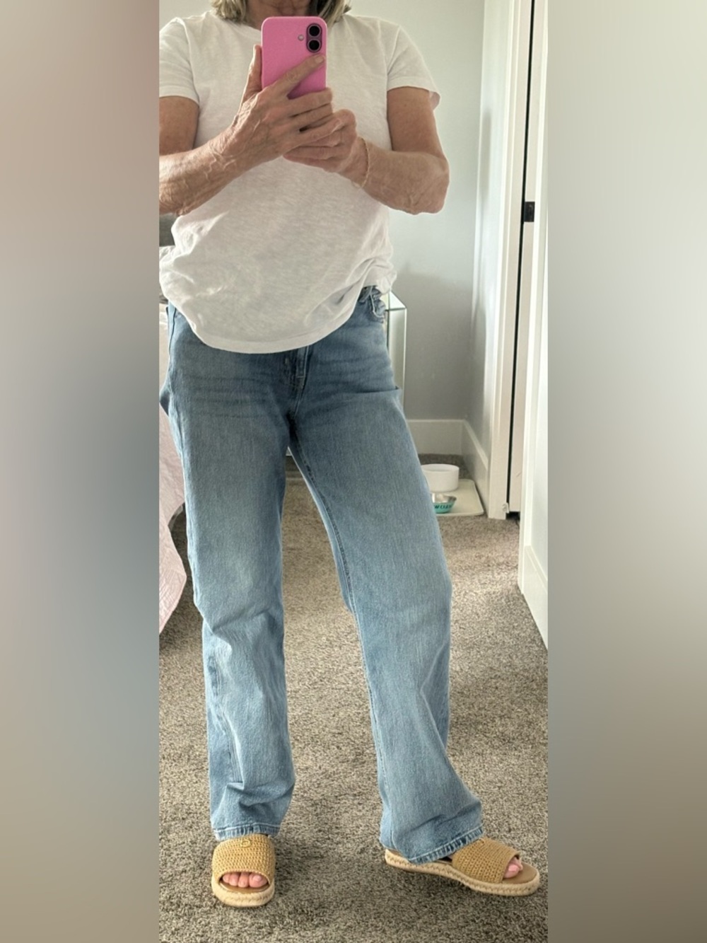 Ralph Lauren Light Blue straight leg Denim Jeans with Brown Leather Patch